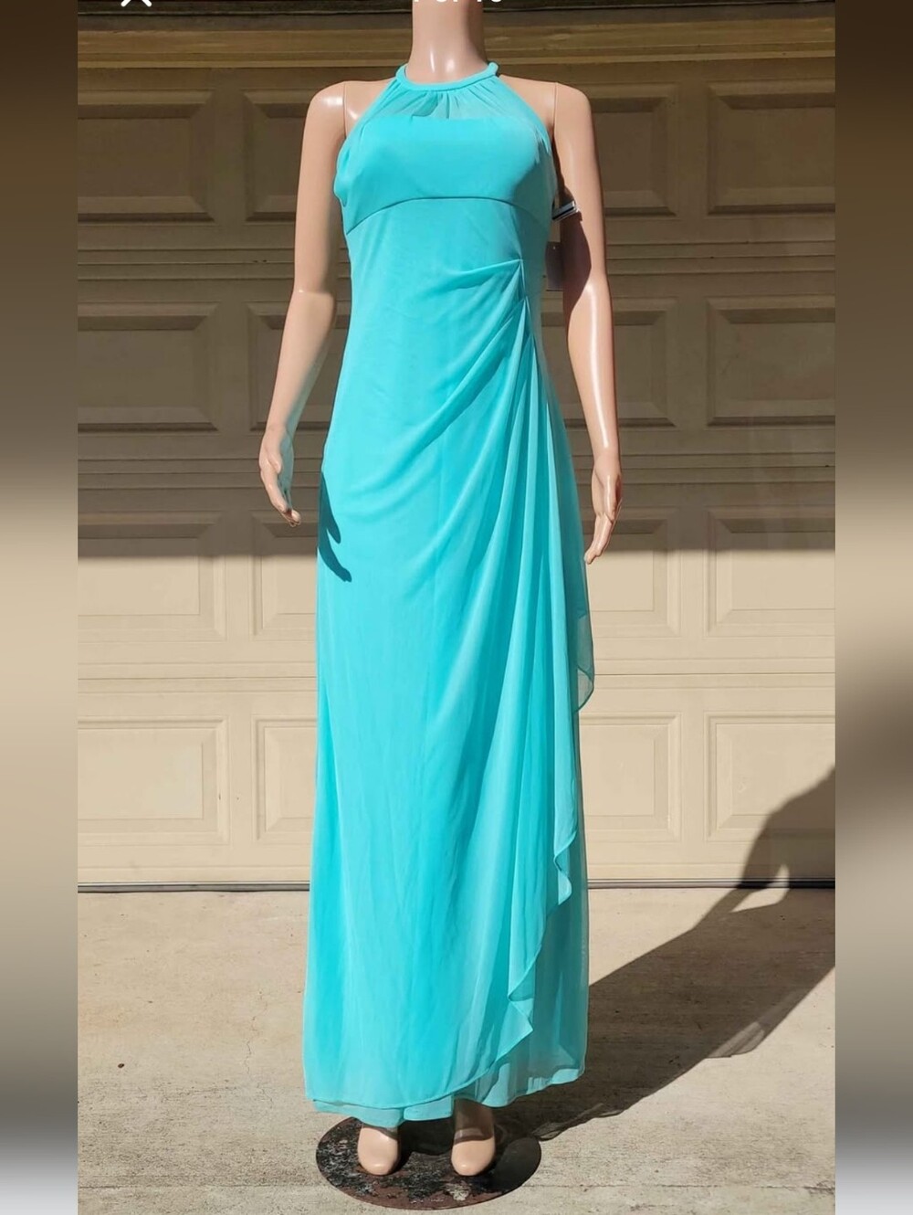 David's Bridal Aqua Ruched Back Maxi Dress